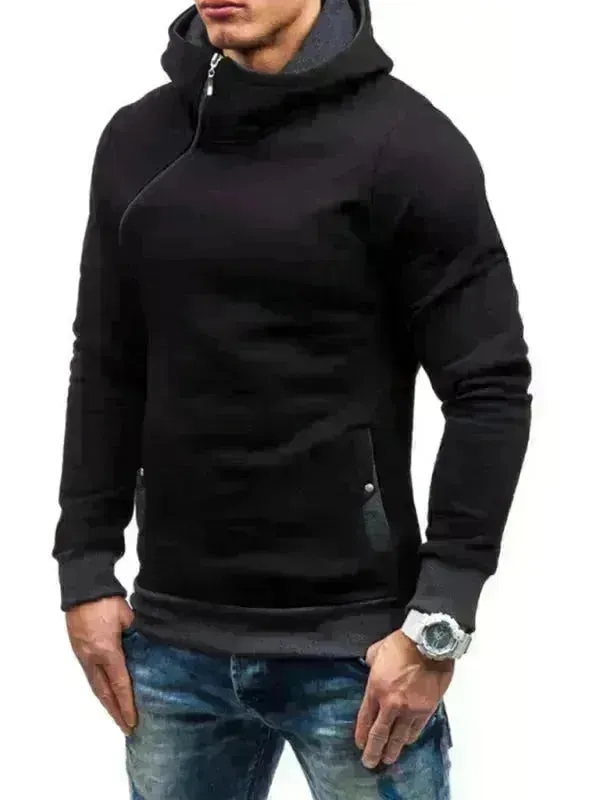 Men's Diagonal Zipper Long-Sleeved Hoodie