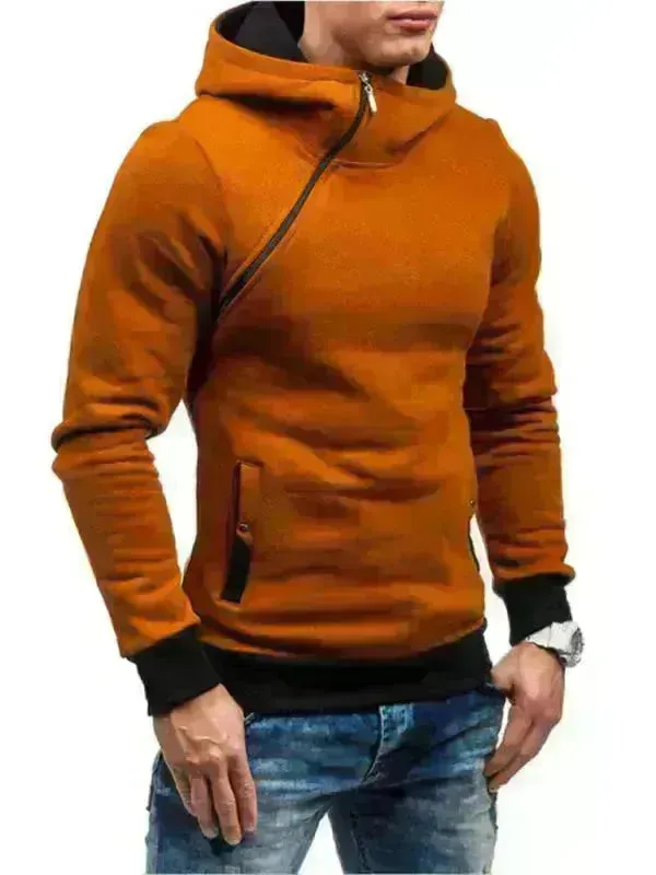 Men's Diagonal Zipper Long-Sleeved Hoodie