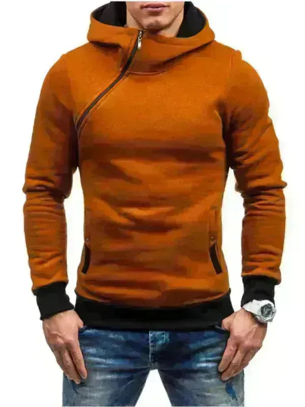 Men's Diagonal Zipper Long-Sleeved Hoodie