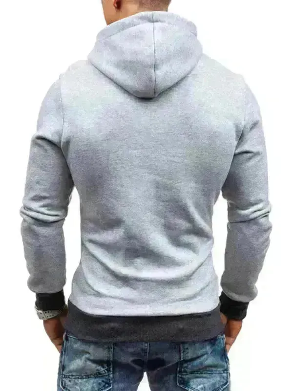 Men's Diagonal Zipper Long-Sleeved Hoodie