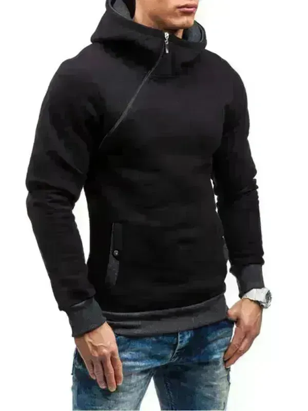 Men's Diagonal Zipper Long-Sleeved Hoodie