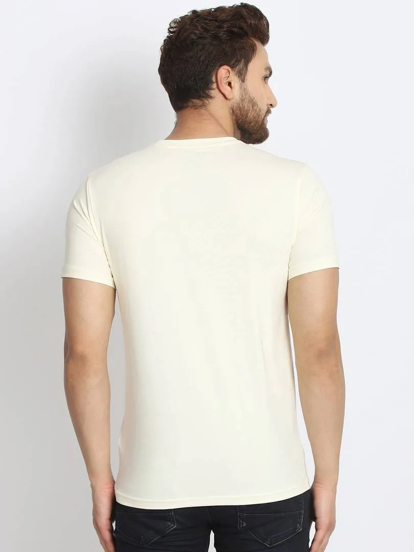 Men's Off White Printed Cotton Round Neck Tees