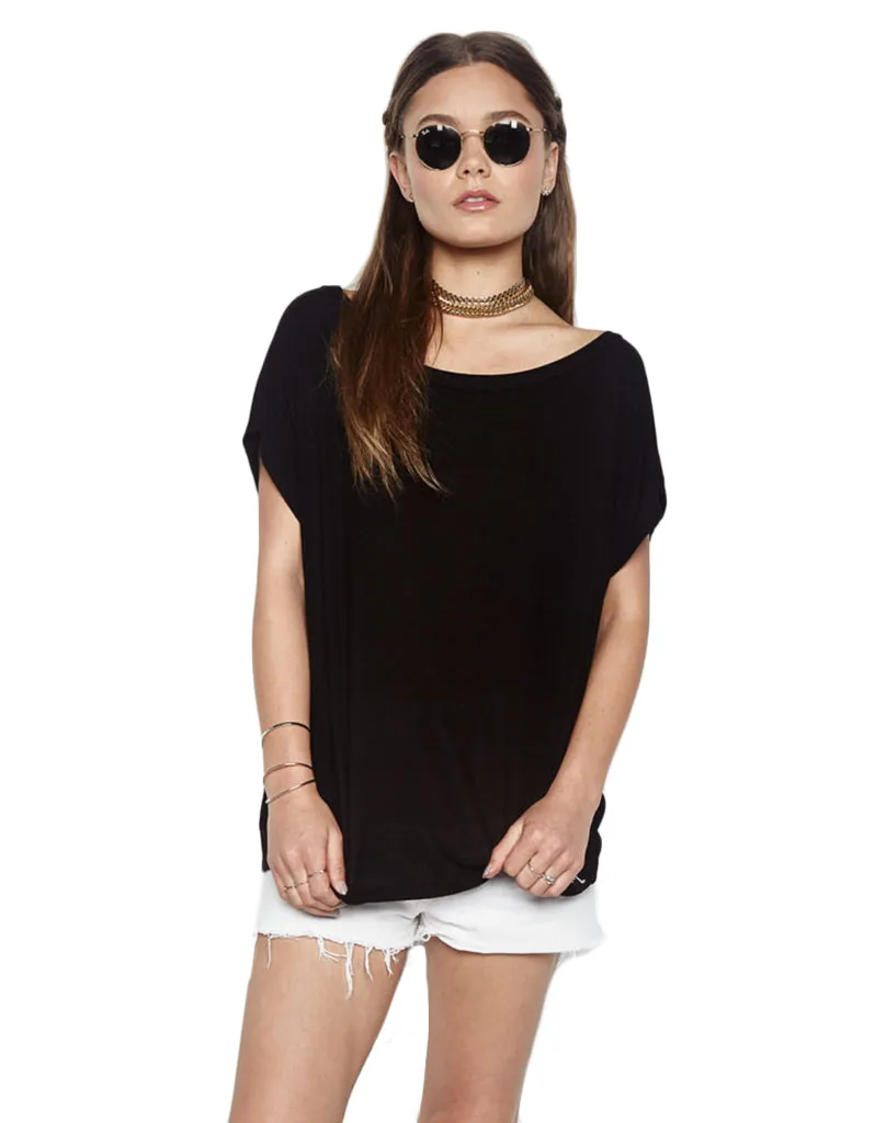 Michael Lauren Santi Off The Shoulder Tee in Black