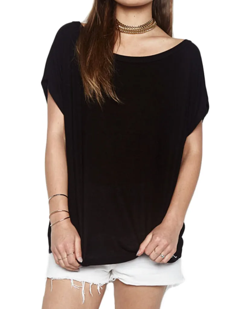 Michael Lauren Santi Off The Shoulder Tee in Black