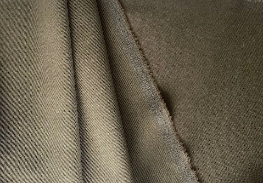 Mid-Weight Khaki Olive Wool Gabardine (Made in USA)