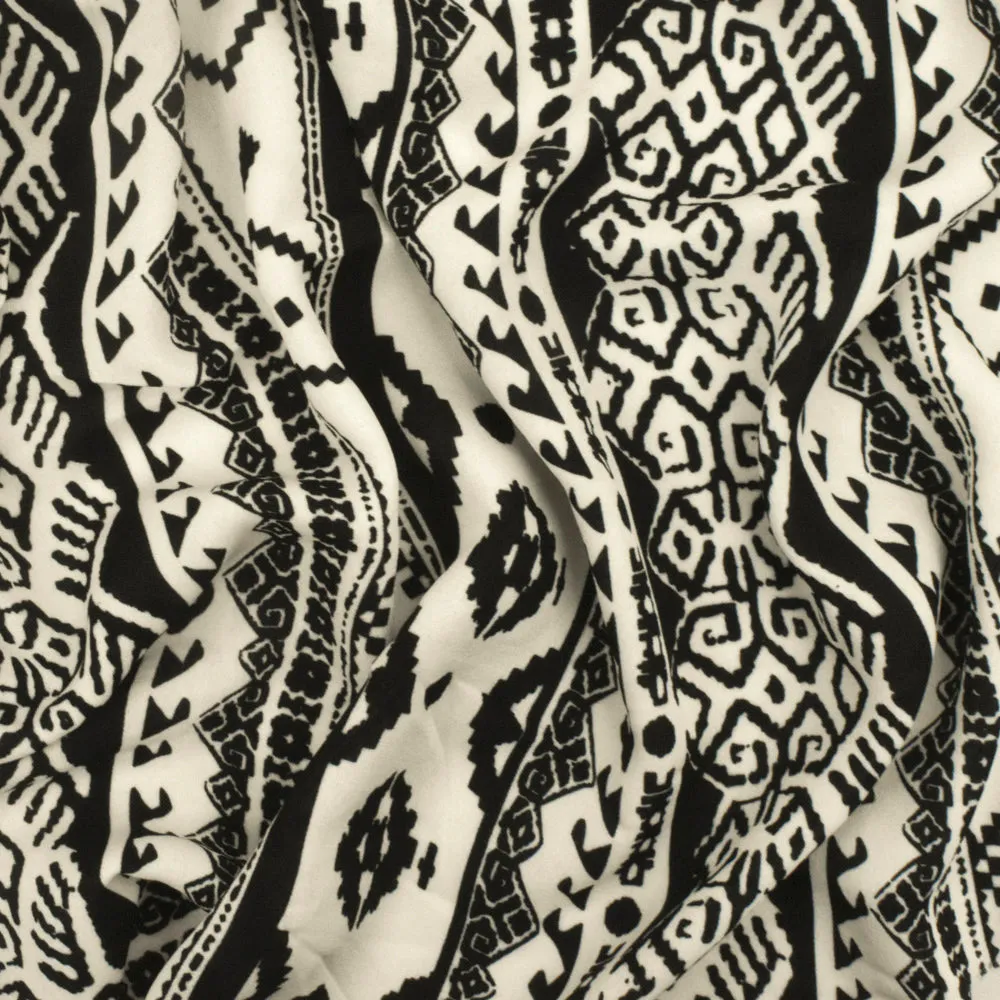 Milk Ivory-Black Aztec Printed Polyester Georgette Woven Fabric