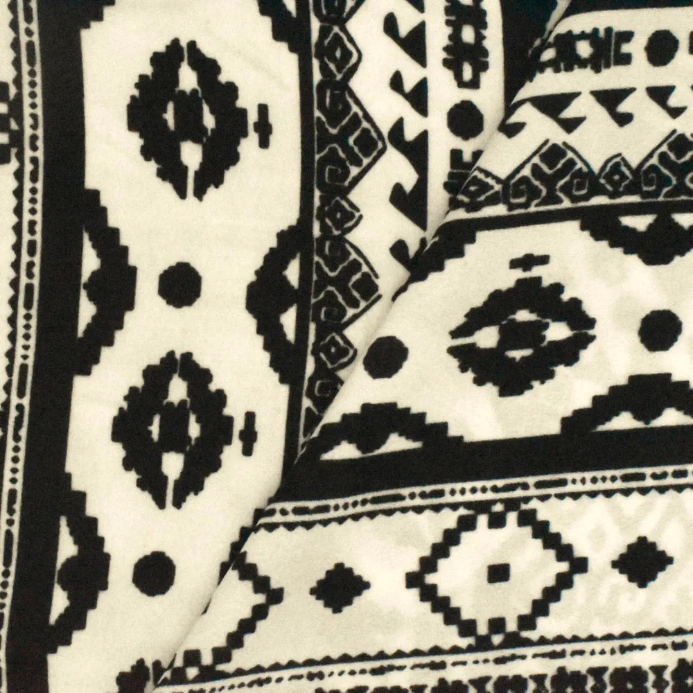 Milk Ivory-Black Aztec Printed Polyester Georgette Woven Fabric