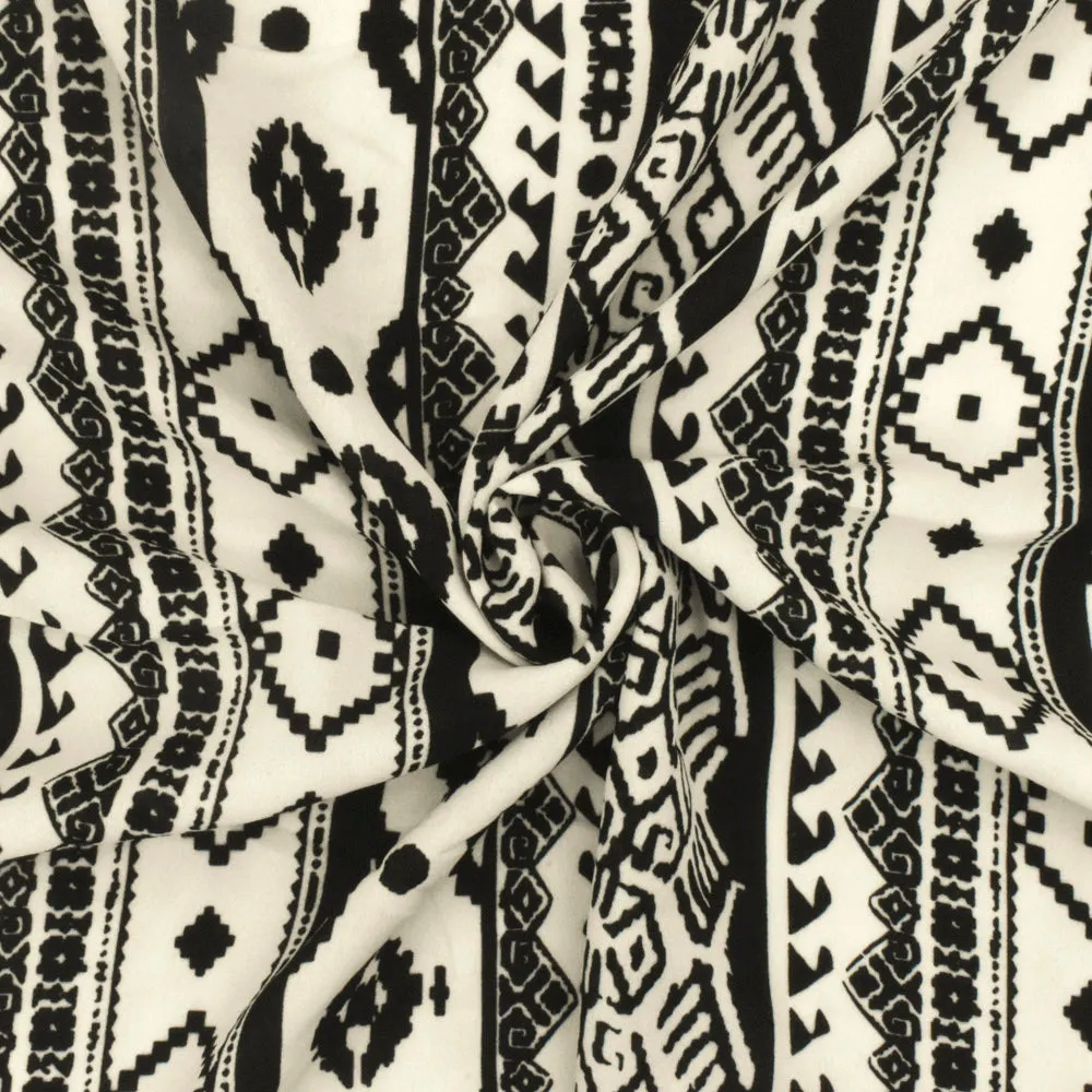 Milk Ivory-Black Aztec Printed Polyester Georgette Woven Fabric