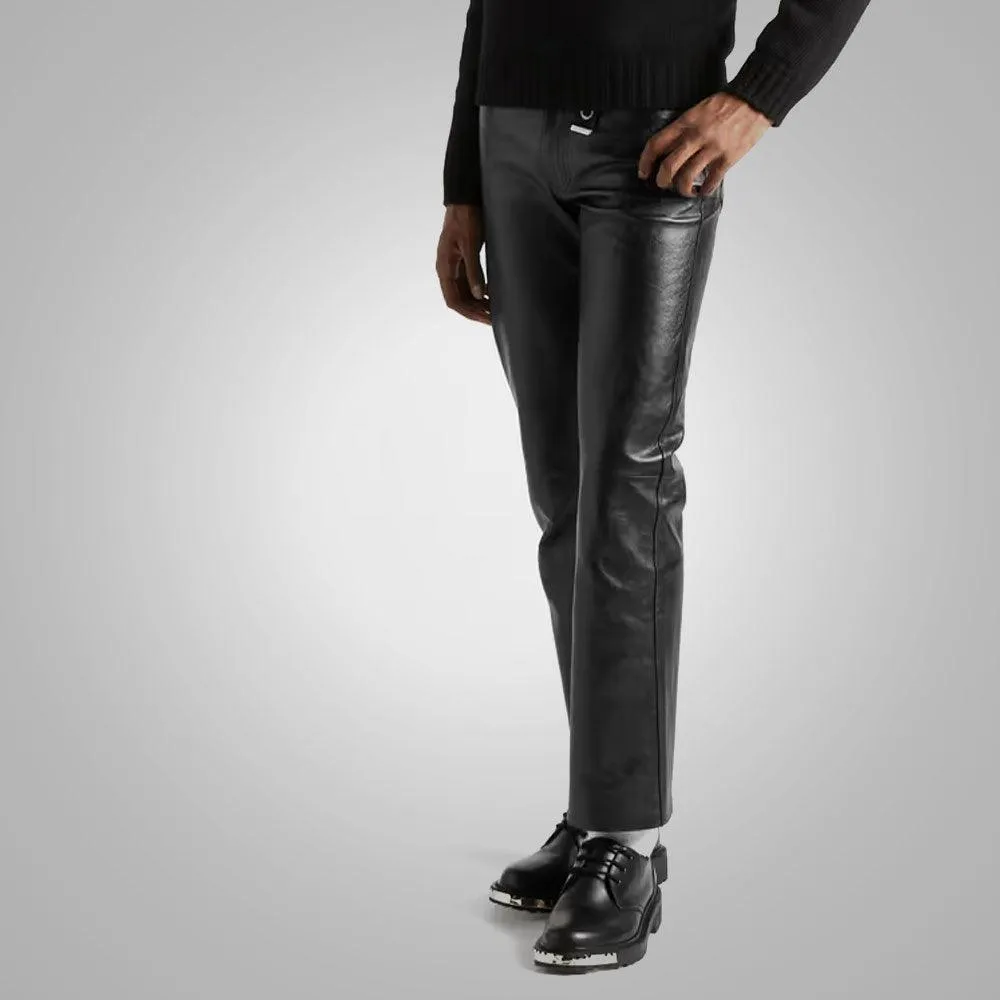 New Style Black Fashion Leather Jean Pant For Men