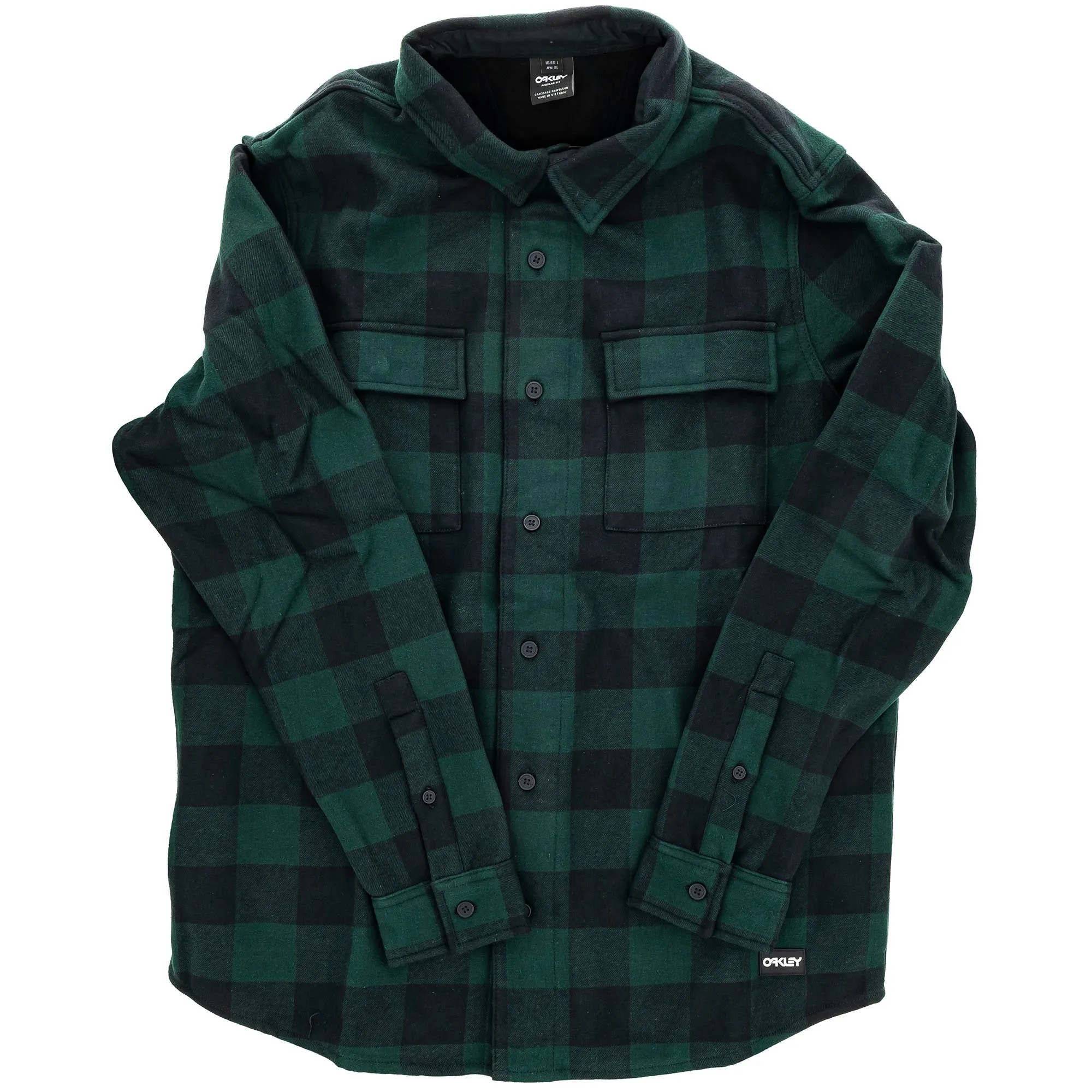 Oakley  Hunter Green Black Check Flannel Button Up Long Sleeve Sherpa Lining