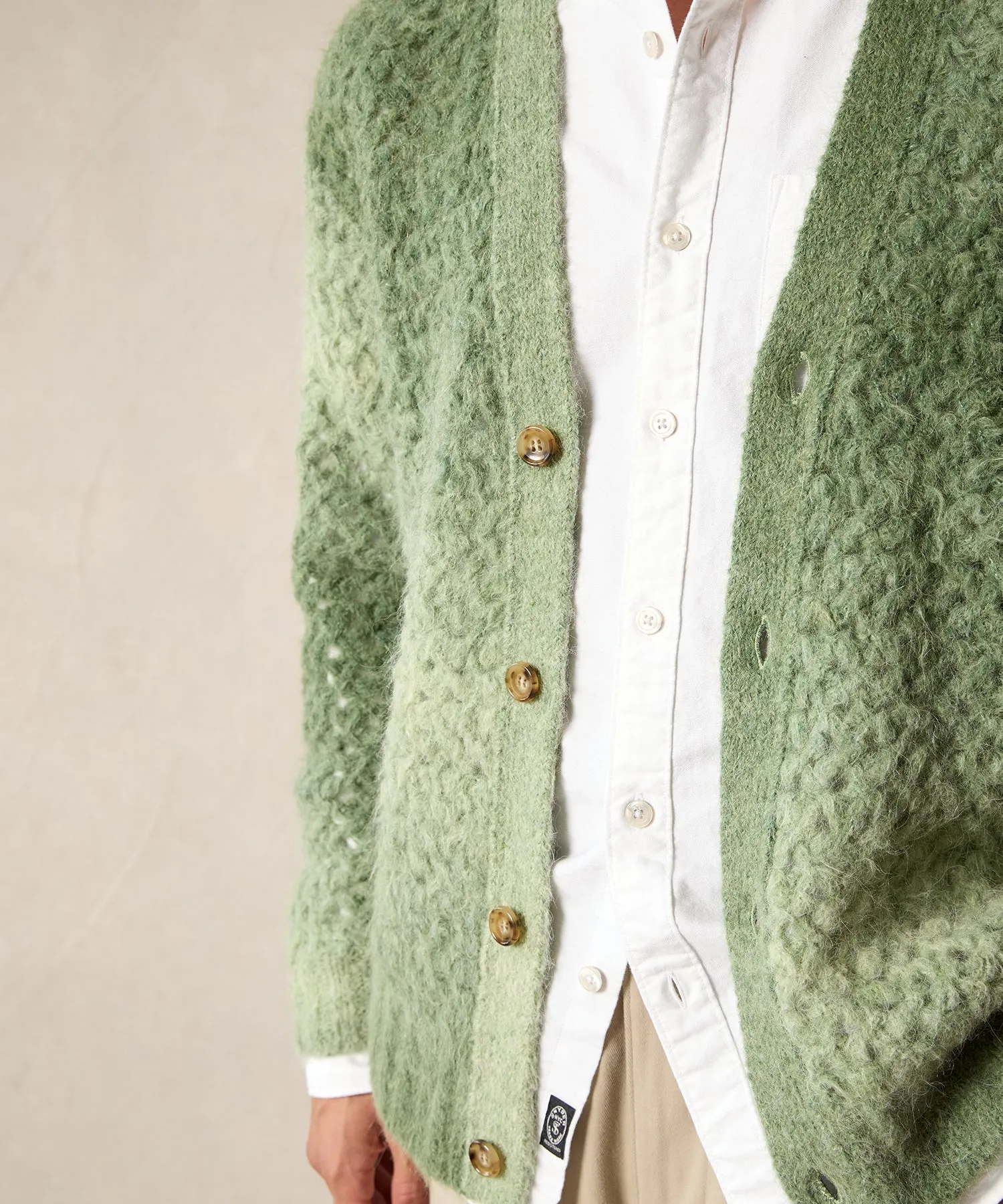 Open-Knit Ombre Cardigan in Garden Green