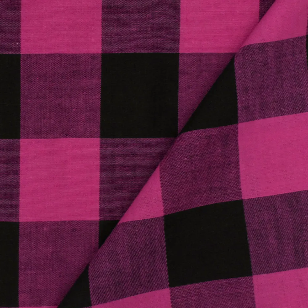 Party Pink-Black Gingham Stretch Cotton Woven Fabric