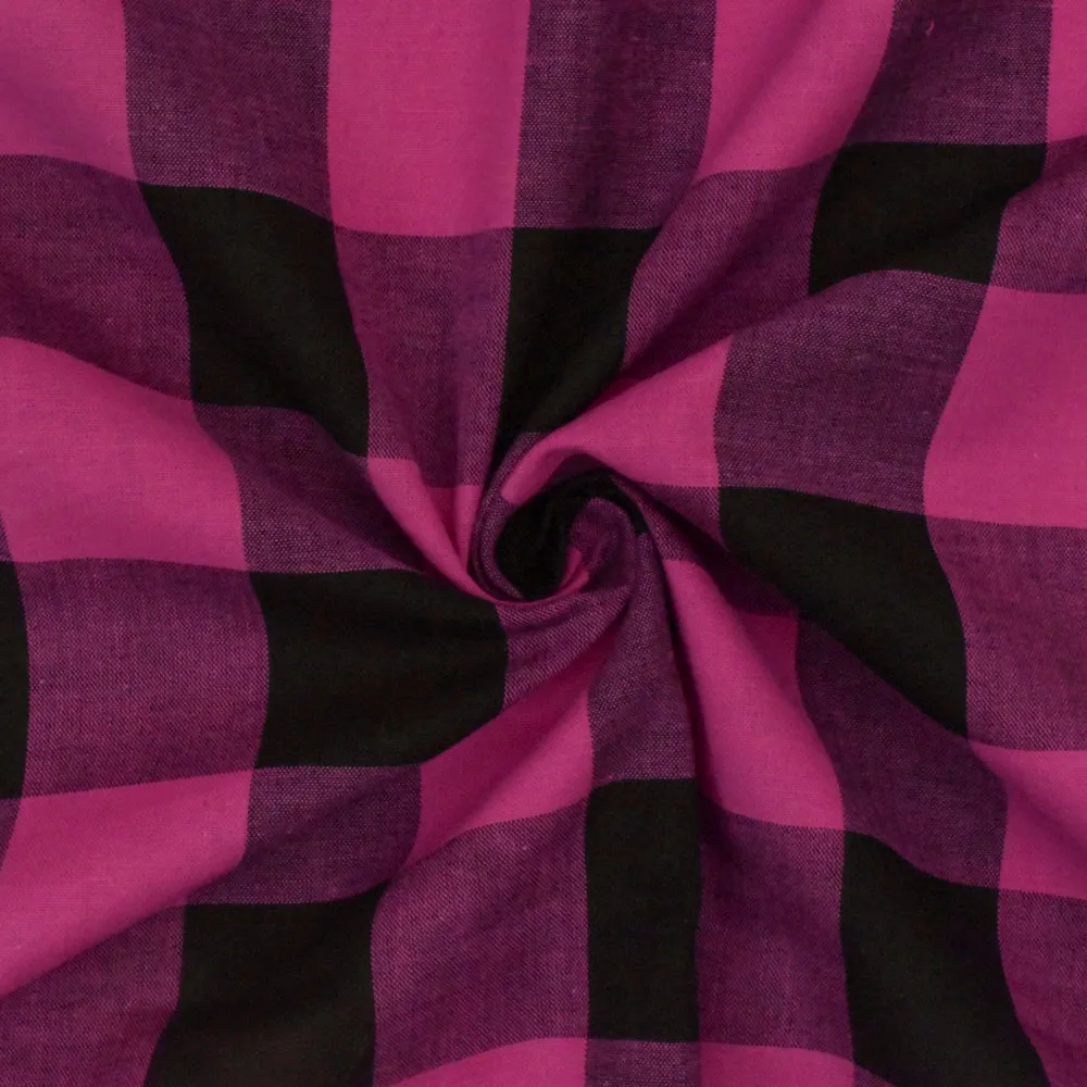 Party Pink-Black Gingham Stretch Cotton Woven Fabric