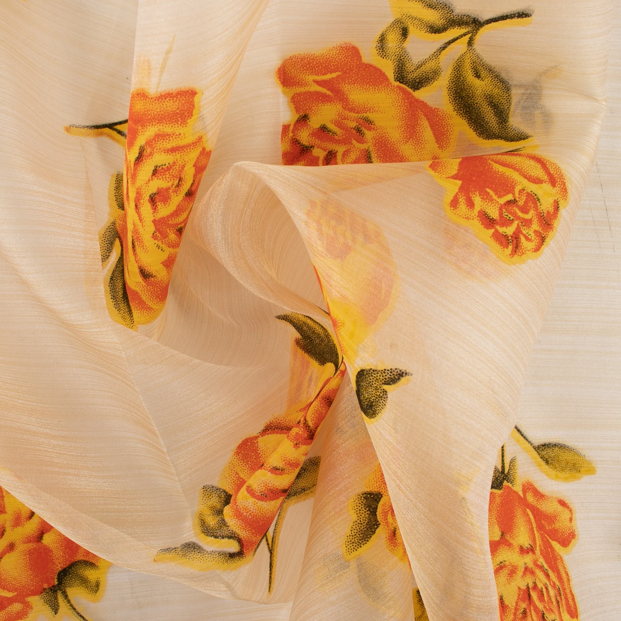 Printed Burnout Organza - Peony - Orange