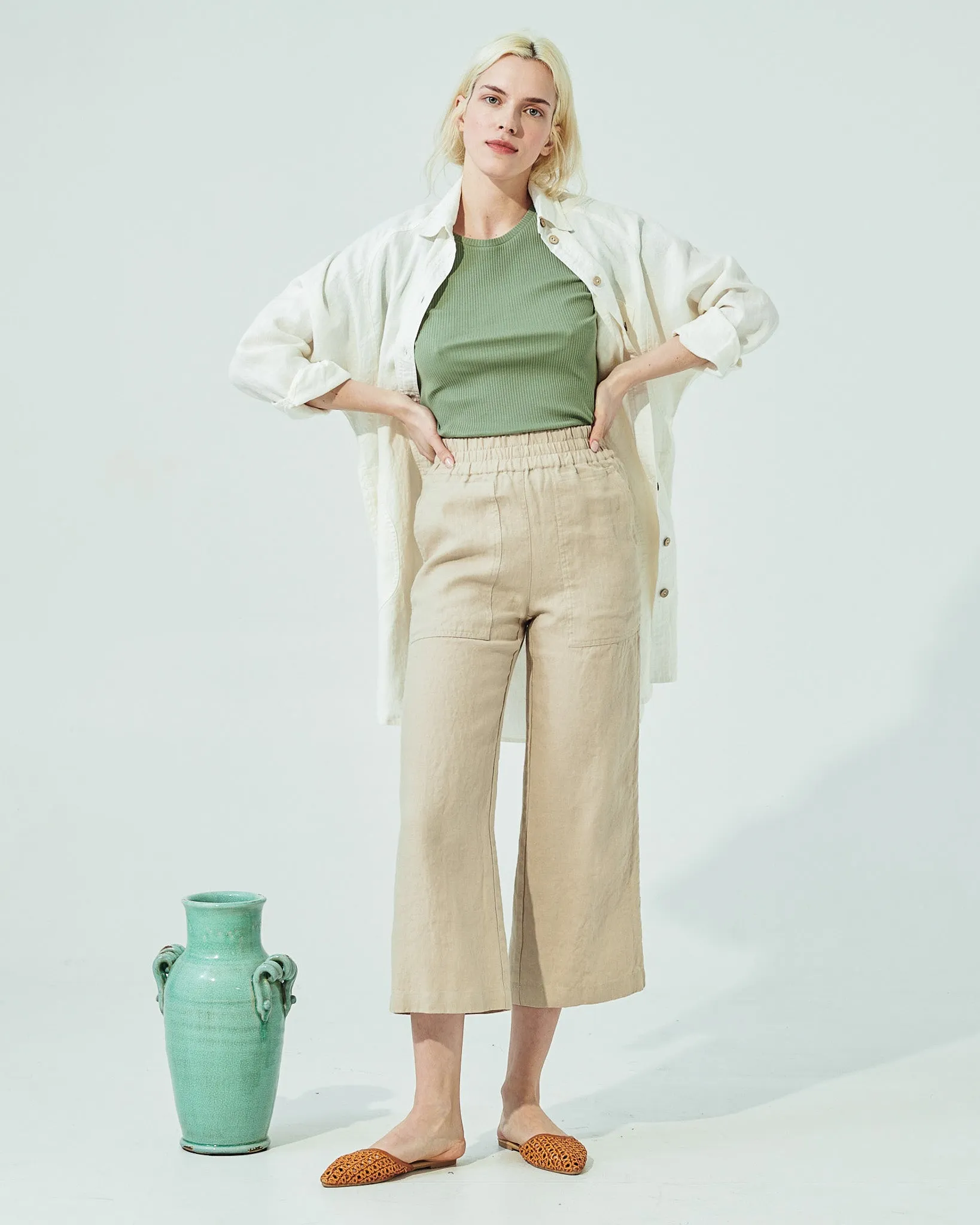 PUGLIA straight cut cropped linen pants (SS24)