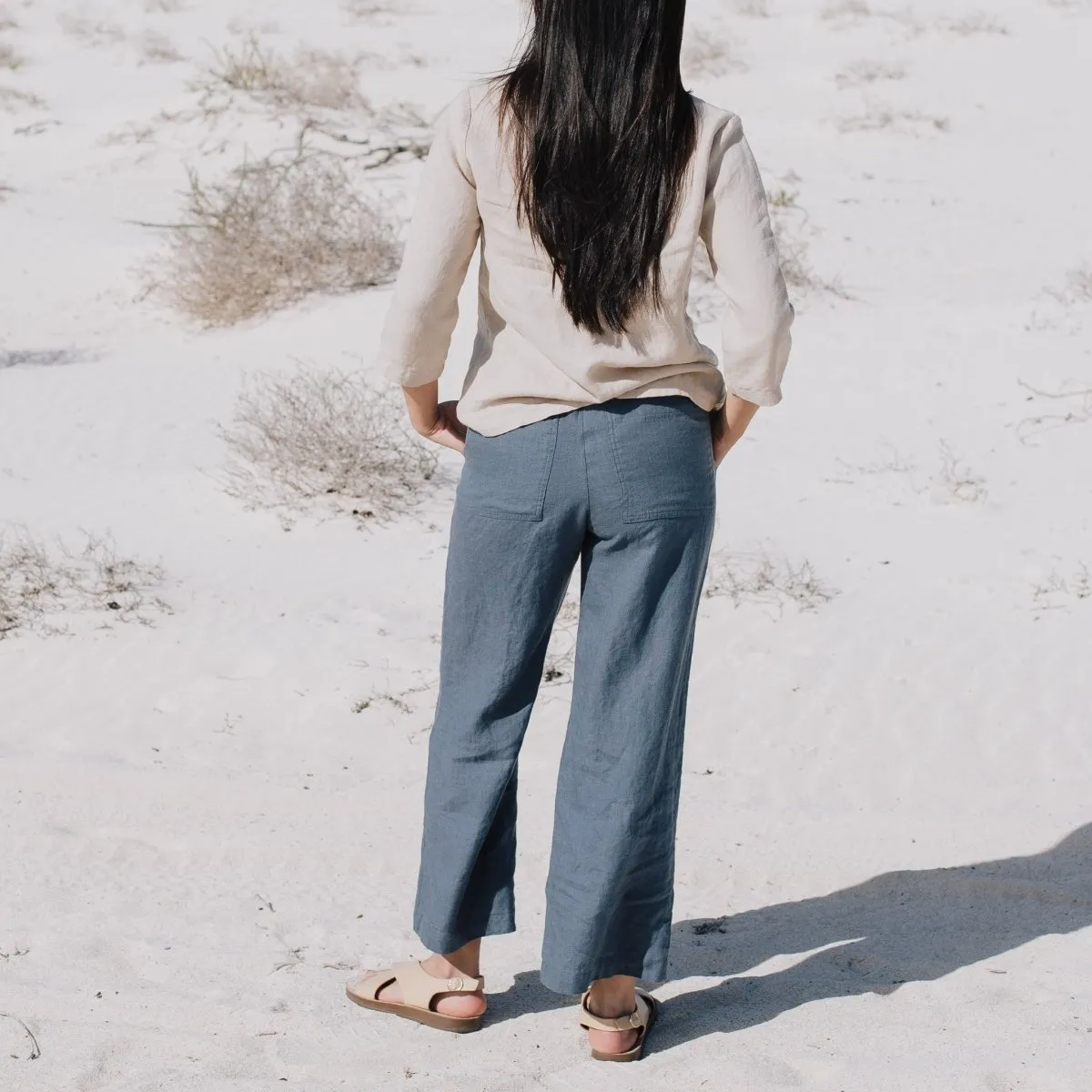 PUGLIA straight cut cropped linen pants