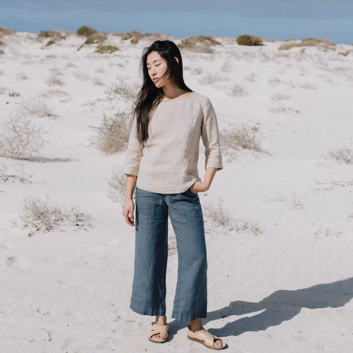 PUGLIA straight cut cropped linen pants