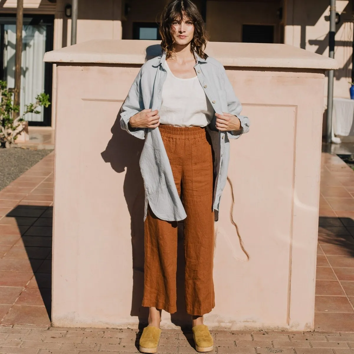 PUGLIA straight cut cropped linen pants