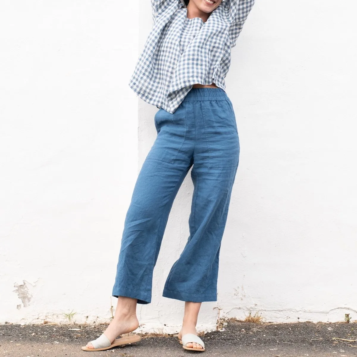 PUGLIA straight cut cropped linen pants