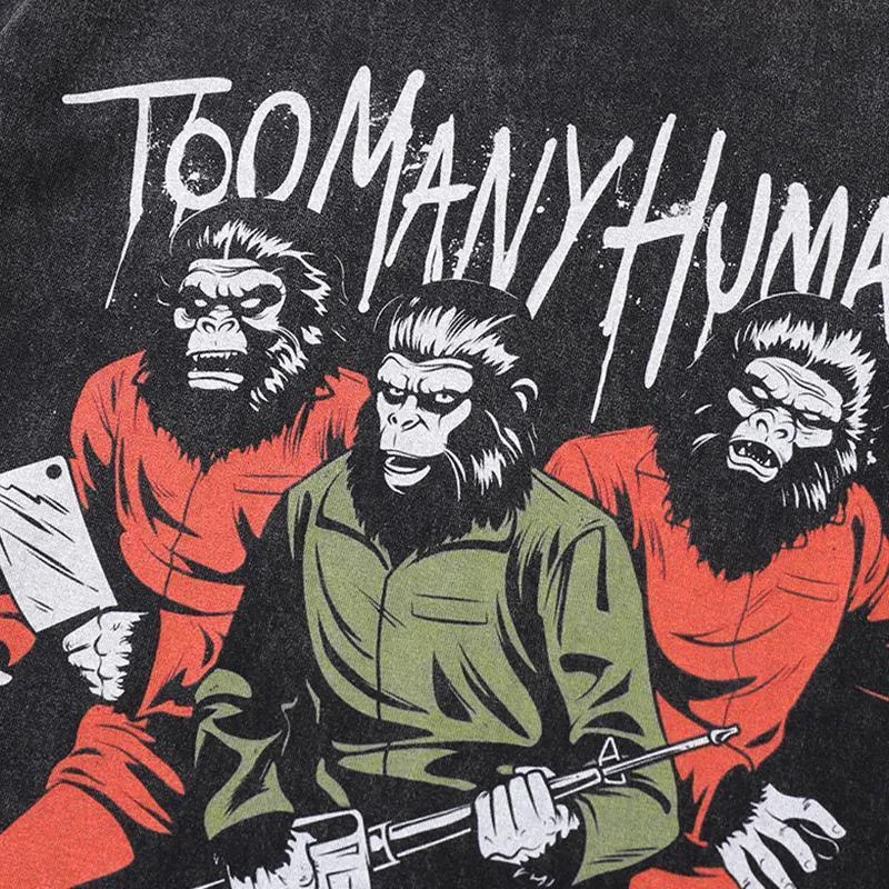 "Too Many Humans" Loose Printed T-Shirt