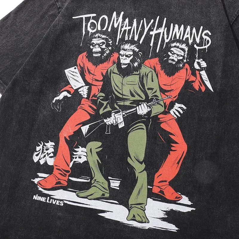 "Too Many Humans" Loose Printed T-Shirt