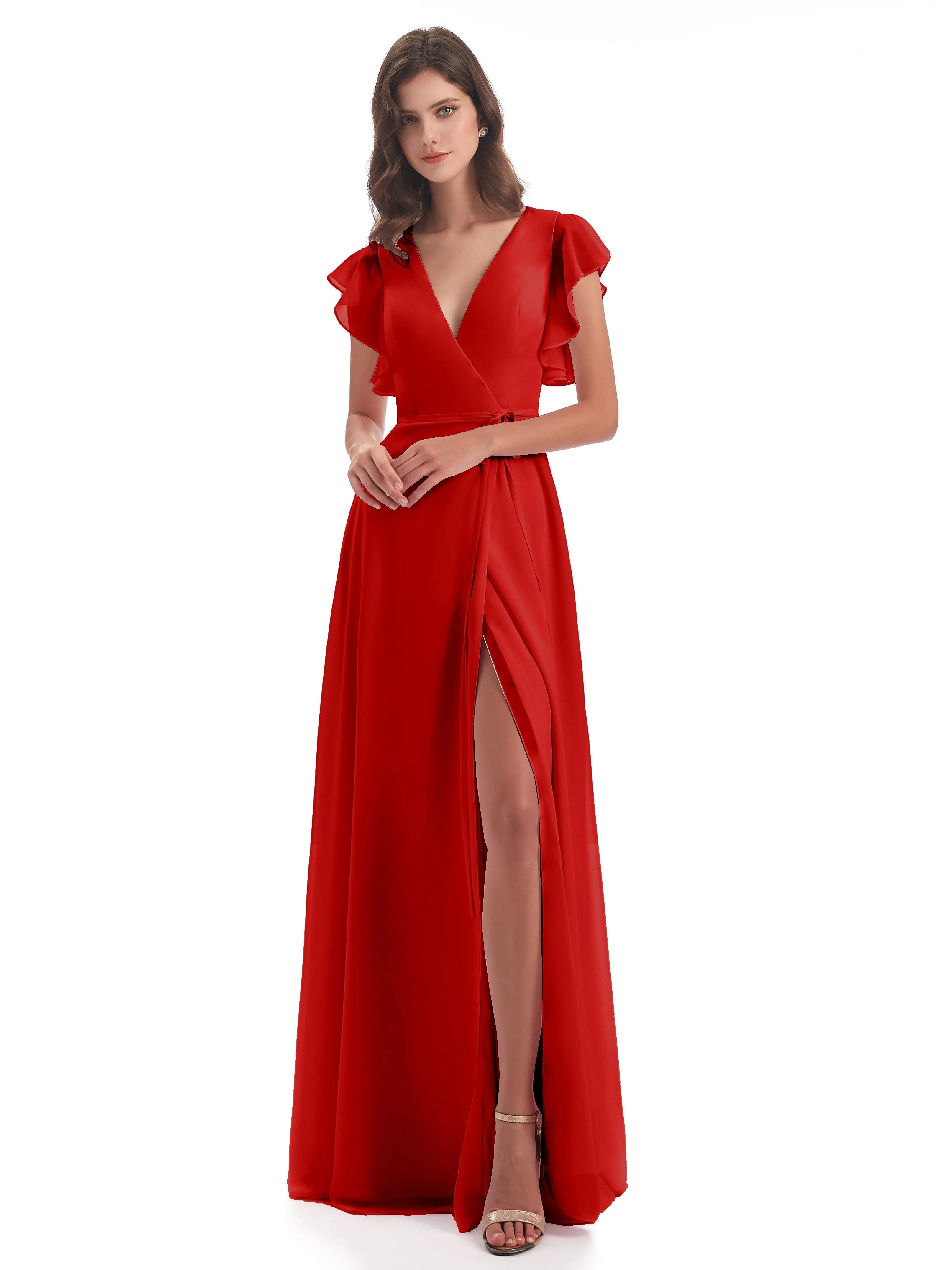 Red Bridesmaid Dress Uk Hope Charming V Neck Long Chiffon Bridesmaid Dresses