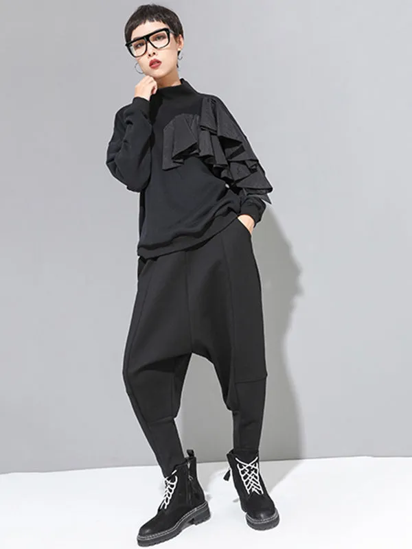 Stylish Black Velvet Split-Joint Harem Pants