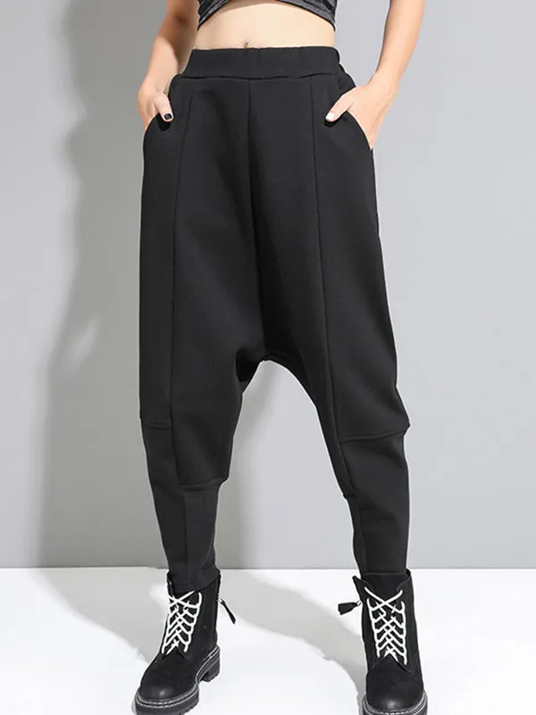 Stylish Black Velvet Split-Joint Harem Pants