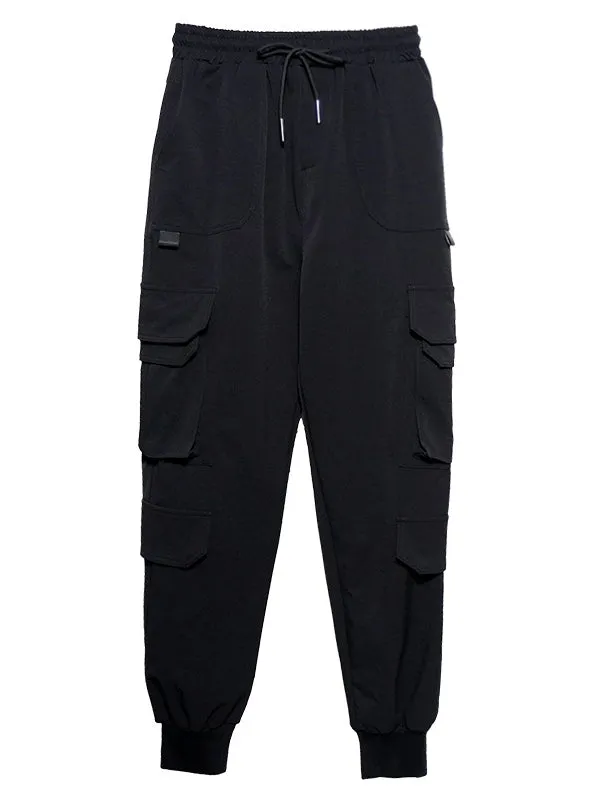 Stylish Drawstring Punk Empire Black Casual Overalls Pants