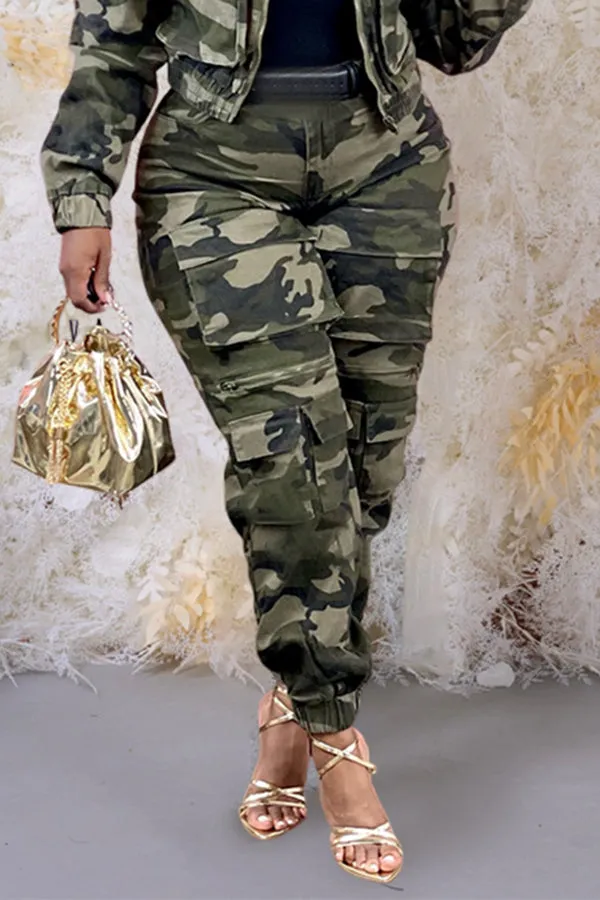 Stylish High Waisted Camo Cargo Pants