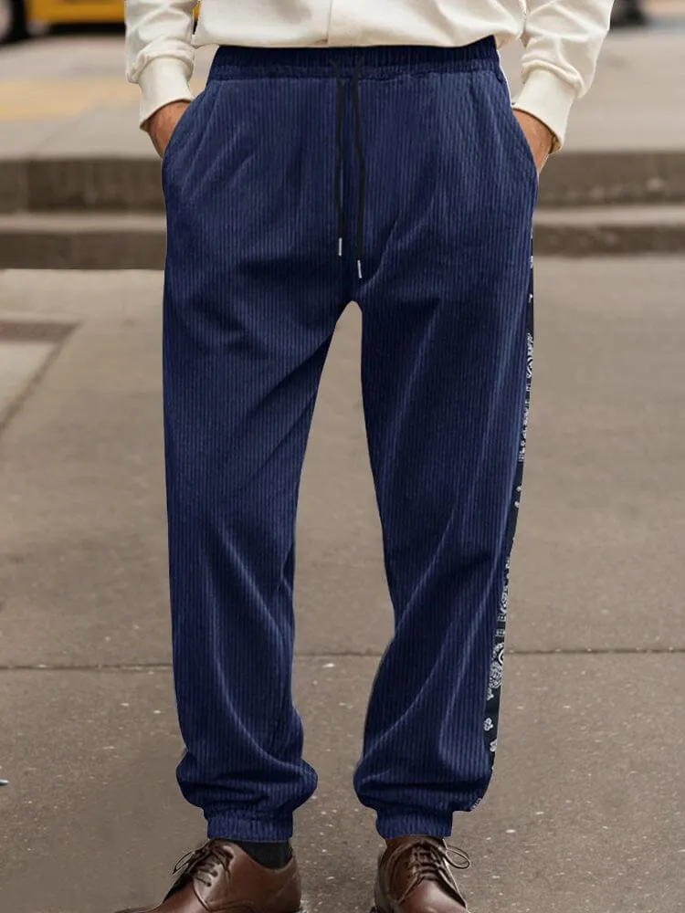 Stylish Paisley Side Corduroy Jogger Pants