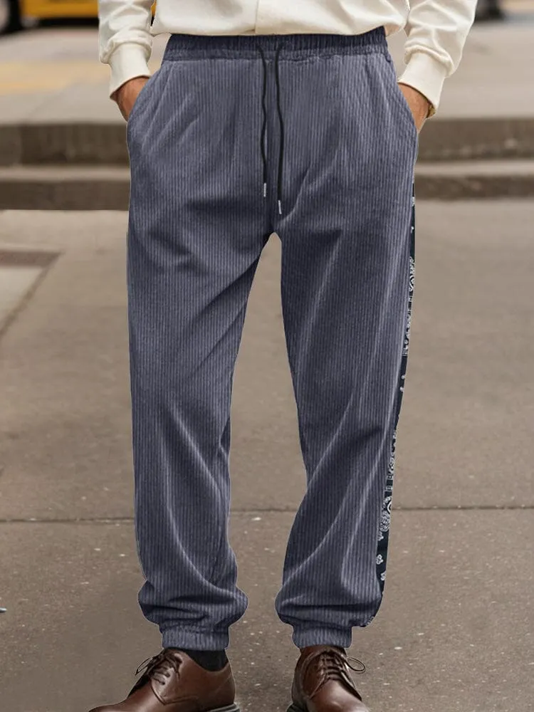 Stylish Paisley Side Corduroy Jogger Pants