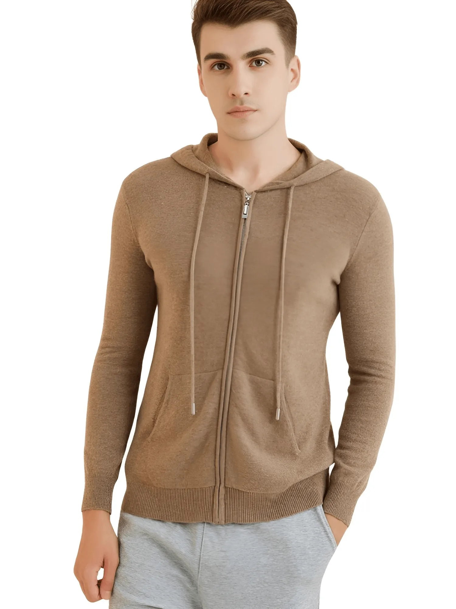 Sweater Men's 100% Merino Wool Cardigan Hoodies Fall Winter Warm Long Sleeve Zip Sweatshirt Sport Hooded Jacket