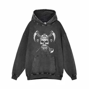 Viking Double Axe Skull Vintage Washed Hoodie