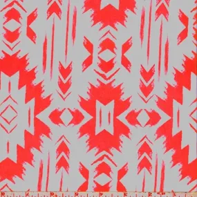 White/Day Glo Pink Aztec Medallion Challis Fabric