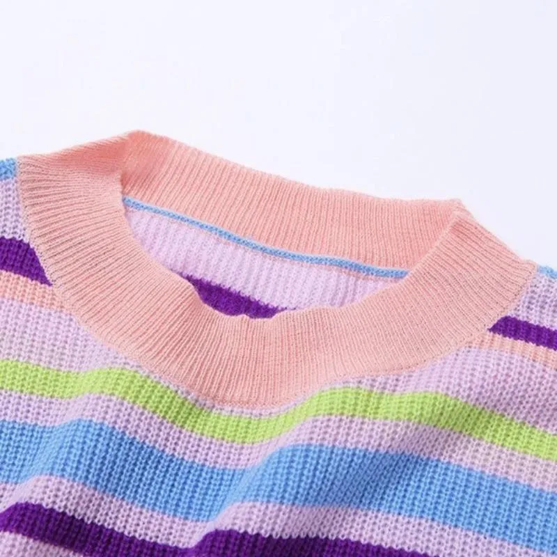 Women's Autumn Soft Knitted Striped Short Sweater