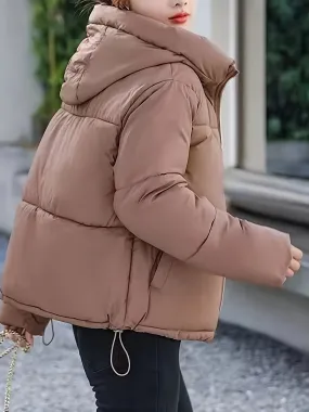 Women’s Elegant Brown Casual Polyester Padded Jacket | Ideal for Autumn/Winter