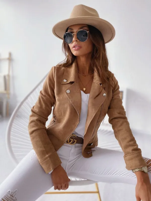 Women's Faux Suede Elegant Biker Jacket